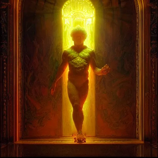 Image similar to bill clinton made of vegetables!!!, radiant light, caustics, heroic, bright iridescent light, by gaston bussiere, bayard wu, greg rutkowski