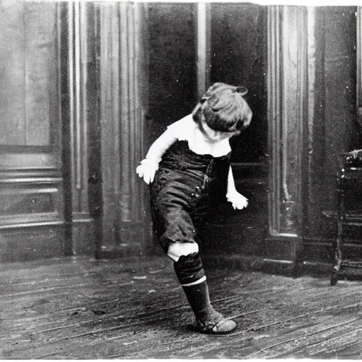 Image similar to old photo of a Victorian child breakdancing