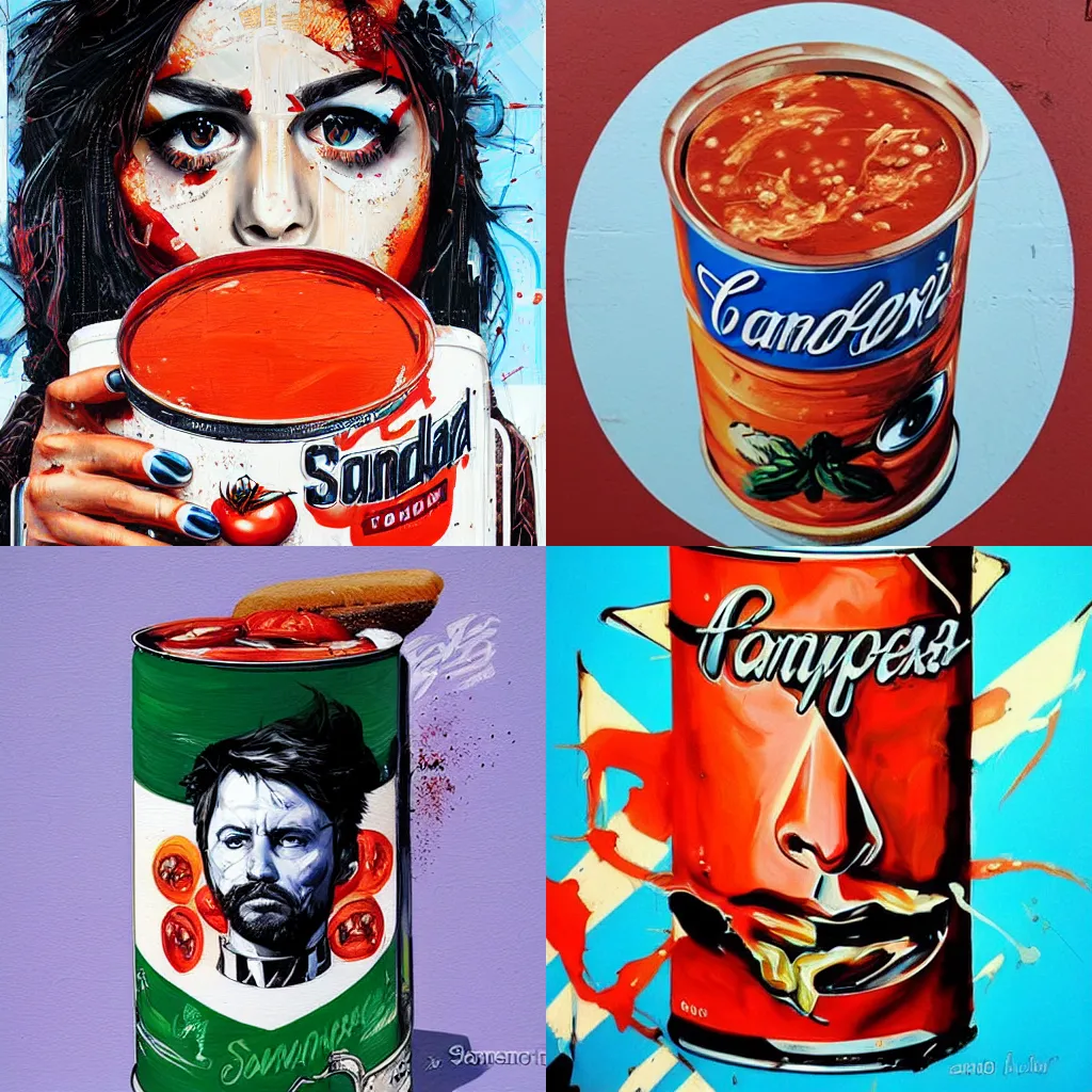 Prompt: a can of tomato soup by Sandra Chevrier,