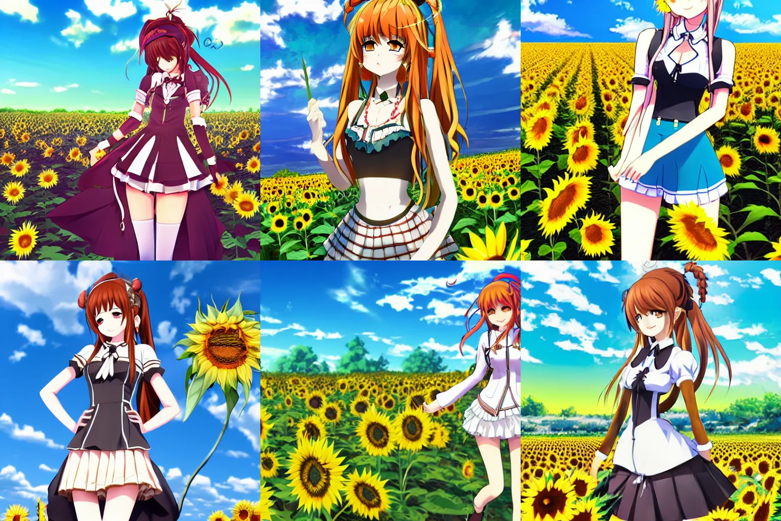 Prompt: High Detail High Contrast Anime Key Visual of Monika, from DDLC, wearing a summer outfit on a sunflower field.