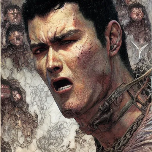 Image similar to guts from berserk, closeup portrait art by norman rockwell and donato giancola and greg rutkowski, symmtery!!