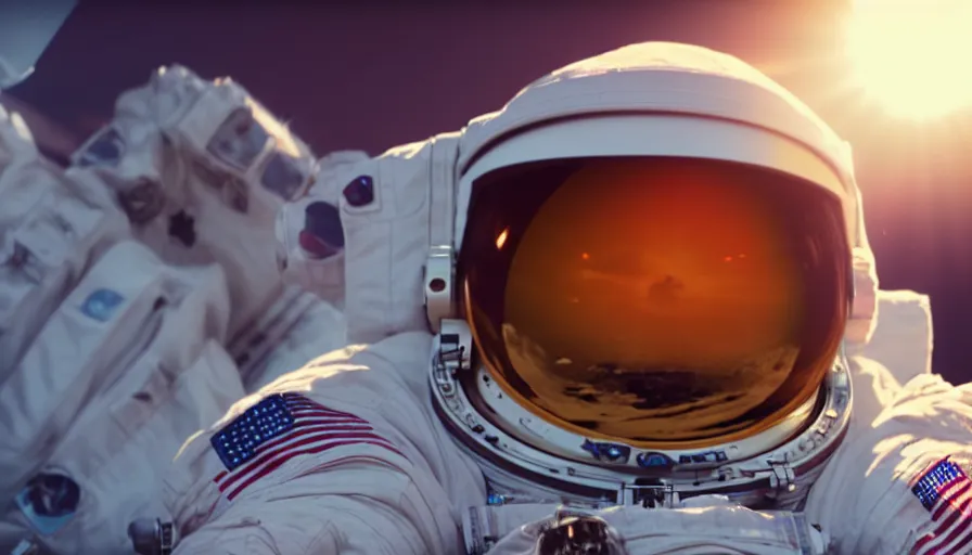 Image similar to movie still of a closeup of an astronaut, medium shot, cinematic composition, cinematic light, anamorphic lens