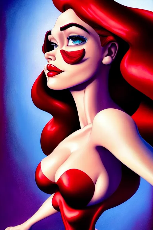 Prompt: hyperrealistic mixed media painting of Jessica Rabbit, full body, stunning 3d render inspired art by P. Craig Russell and Barry Windsor-Smith + perfect facial symmetry + dim volumetric lighting, 8k octane beautifully detailed render, post-processing, extremely hyperdetailed, intricate, epic composition, grim yet sparkling atmosphere, cinematic lighting + masterpiece, trending on artstation, very very detailed, masterpiece, stunning