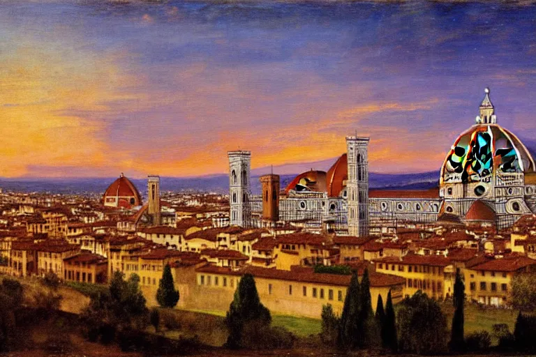 Prompt: florence santa maria del fiore in sunset by titian