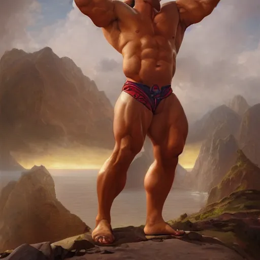 Image similar to the ultimate Peruvian gigachad, muscular man, oil on canvas artstation by J. C. Leyendecker and Edmund Blair Leighton and Charlie Bowater octane render