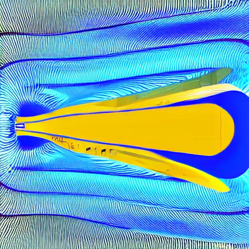 Image similar to a CFD Simulation of a spaceshuttle, Colourful, Multiphase flow