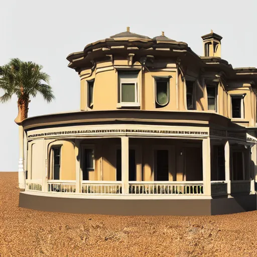 Prompt: 3 d render of victorian house on the desert