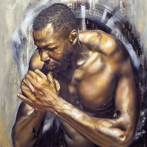 Prompt: a powerful psychic man emitting psychic powers, by tim okamura,