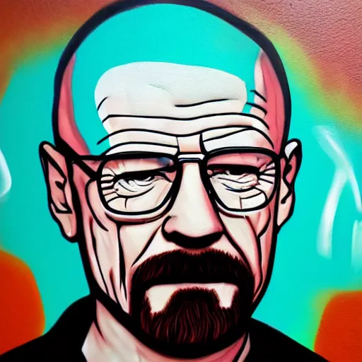 Prompt: graffiti painting of walter white, ultra high detail, 8 k.