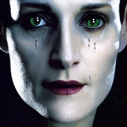 Prompt: carrie anne moss as trinity in the matrix, studio portrait, rembrandt lighting, hyper realistic
