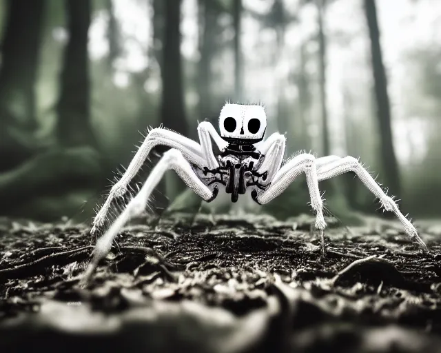 Prompt: photo of a white cyborg spider with biomechanical body in the forest. cyberpunk horror style. highly detailed 8 k. intricate. nikon d 8 5 0 5 5 mm. award winning photography.