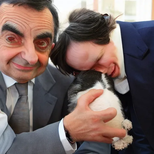 Image similar to mr bean poking a dog