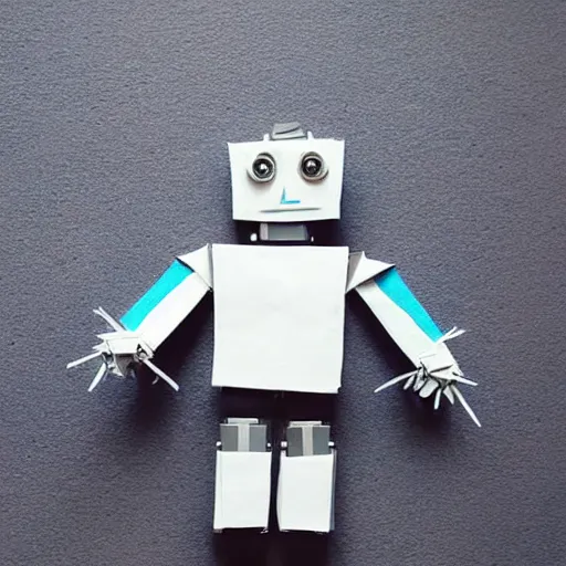 Prompt: a robot made of origami, cute, artwork