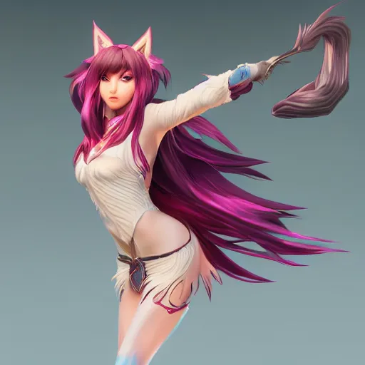 Image similar to ahri, official art, render, highly detailed