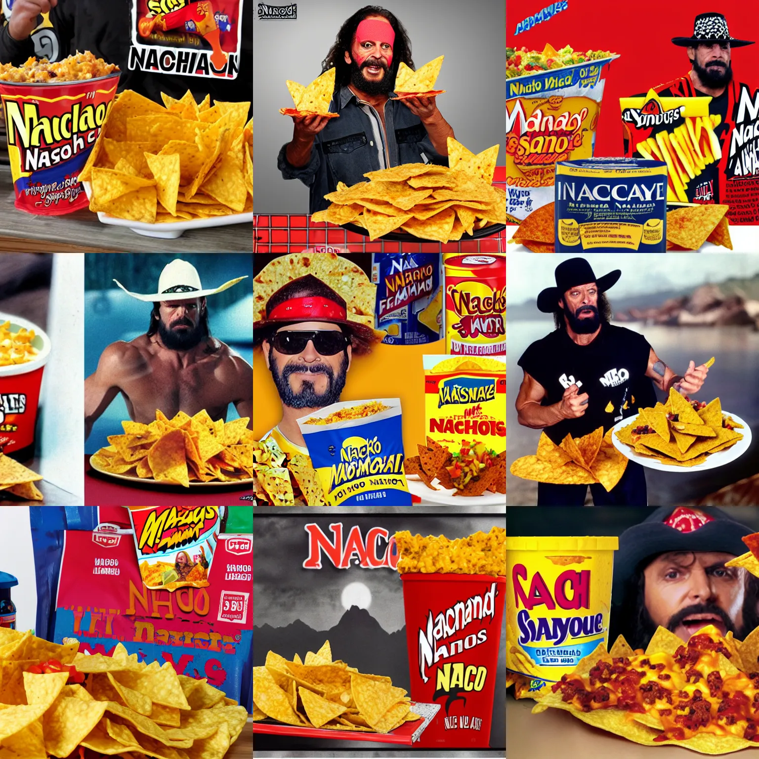 Prompt: Nacho Man Randy Savage, Nachos, product placement