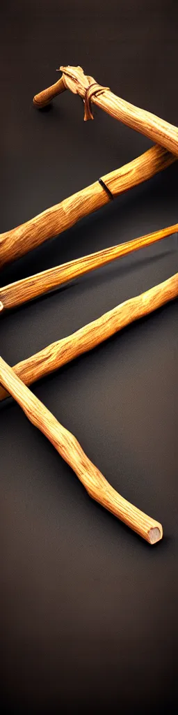 Prompt: picture of a single wooden long futuristic thin ninja staff with ornaments, carving, highlight, weapon, cyberpunk, sci - fi, fantasy, close shot, single long stick, bright background