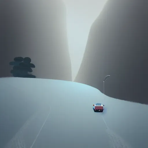 Image similar to Goro Fujita ilustration a road that descends from the top of the mountain giving curves with snow, painting by Goro Fujita, sharp focus, highly detailed, ArtStation