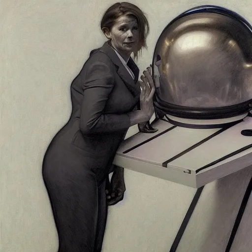 Image similar to charcoal drawing portrait of an astronaut woman in suit by edward hopper and jenny saville and raphael, darek zabrocki, alphonse mucha, simon stalenhag