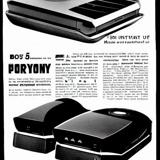 Prompt: 1 9 6 0's magazine ad featuring a photo of a playstation 5. 3 5 mm, black and white, advertising photography