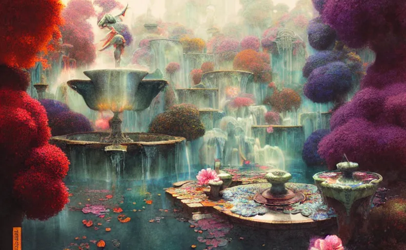 Image similar to magical fountain, fantasy. intricate, amazing composition, colorful watercolor, by ruan jia, by maxfield parrish, by marc simonetti, by hikari shimoda, by robert hubert, by zhang kechun, illustration, gloomy