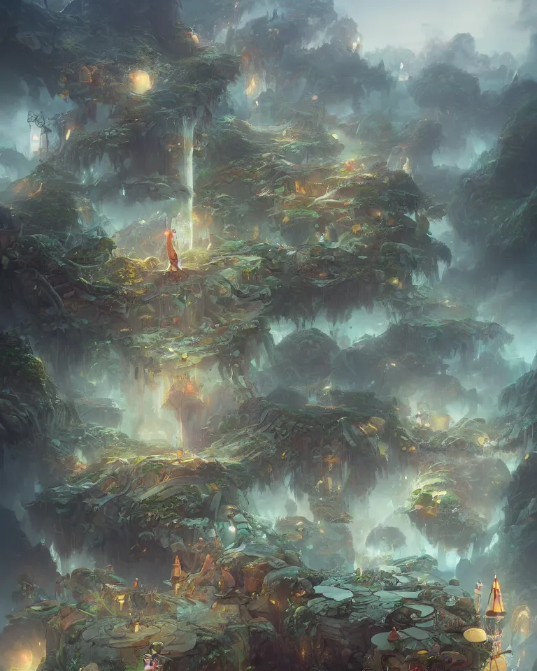 Prompt: a beautiful hyperrealistic detailed 3 d render of a dreamlike surrealist stage, a digital rendering by peter mohrbacher