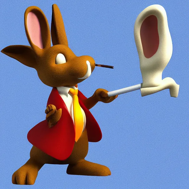 Prompt: max rabbit from sam and max smoking a cigarette, 3d