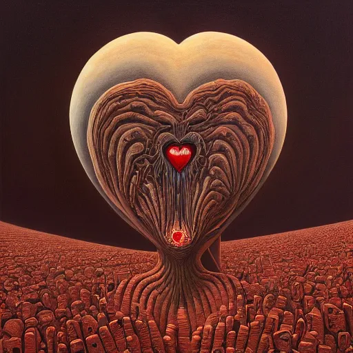 Image similar to her heart by jacek yerka, alex gray, zdzisław beksiński, dariusz zawadzki, jeffrey smith and h.r. giger, oil on canvas, 8k highly professionally detailed, trending on artstation