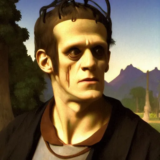 Image similar to painting of frankenstein in animal crossing. art by william adolphe bouguereau. during golden hour. extremely detailed. beautiful. 4 k. award - winning.