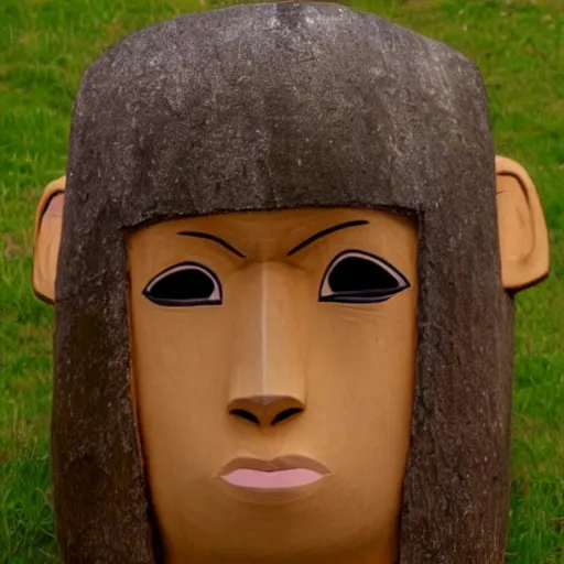 Image similar to anime girl with easter island head as a head