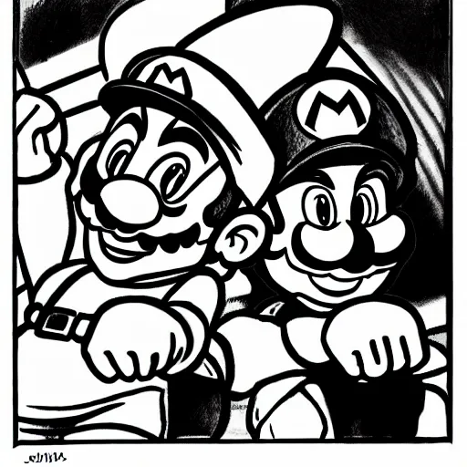 Image similar to super mario brothers, sumi-e ink style,