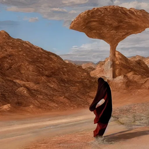 Prompt: a woman full-skin figure walks in the desert, in the distance you can see a futuristic city, hyperrealism, subsurface scattering, rim light, highly detailed, sharp focus