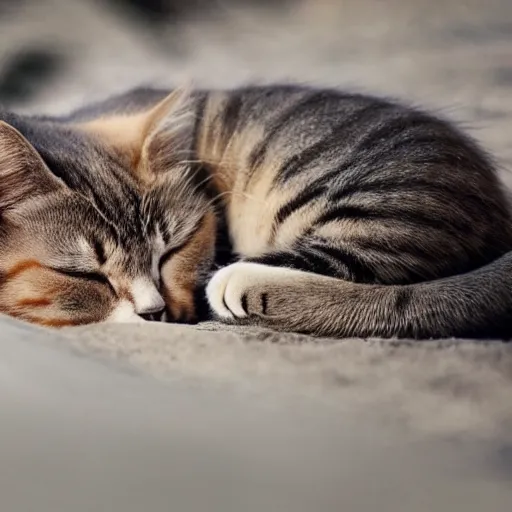 Prompt: a beautiful cat sleeping by the beach