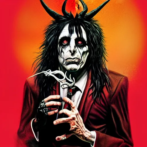 Image similar to graphic illustration, creative design, alice cooper as satan, biopunk, francis bacon, highly detailed, hunter s thompson, concept art