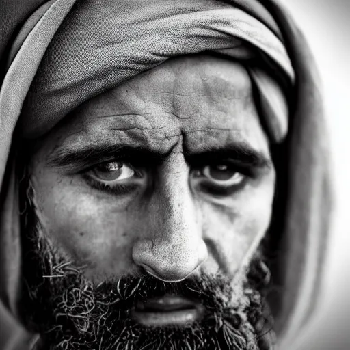 Prompt: vince mahon as a member of the taliban, war photo, close up, gritty, award winning photo, 8 k extreme detail, sharp focus,