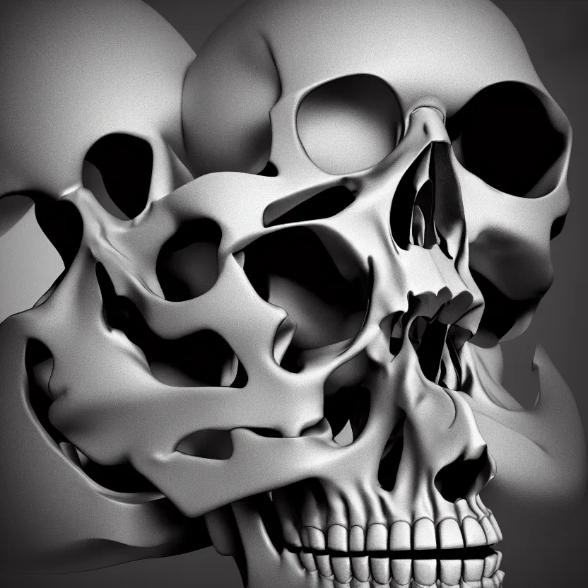 Image similar to black and white light 3D geometry, skull, matte bright highly detailed, poetic, 3D render, digital art, octane render, 8K artistic photography, photo-realistic, by Dora Maar