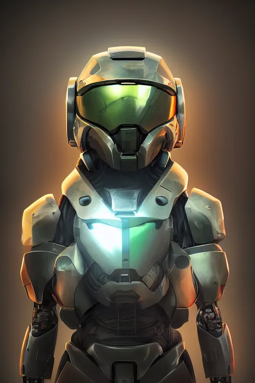 Image similar to robot ninja mask helmet halo master chief radiating a glowing aura global illumination ray tracing hdr fanart arstation by ian pesty and katarzyna da „ bek - chmiel