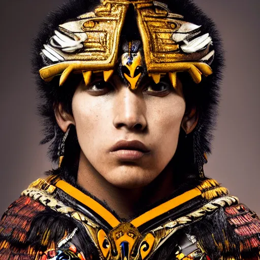 Prompt: a portrait of a beautiful young inca male wearing an alexander mcqueen armor , photographed by andrew thomas huang, artistic