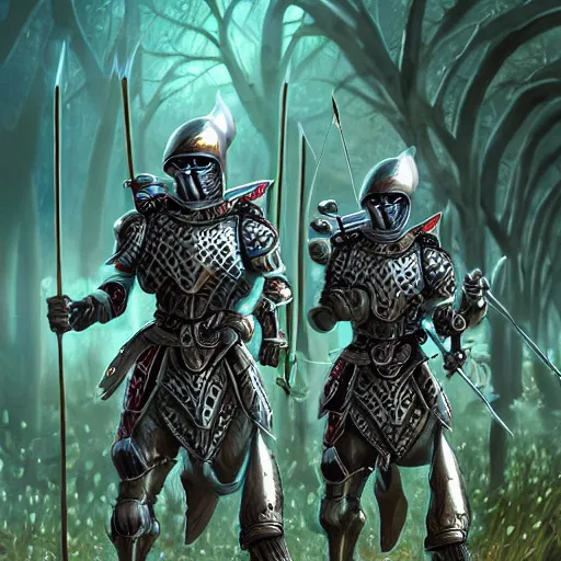 Image similar to cybernetic mushroom archers with medieval armor, digital art, 4K, very detailed