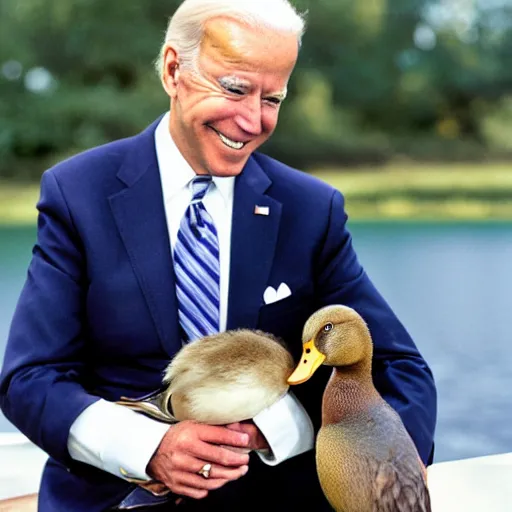 Prompt: Joe Biden holding a mallard duck