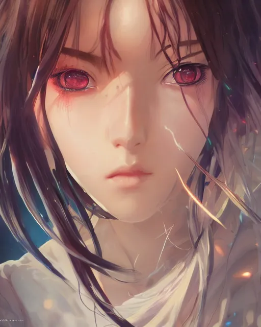 Prompt: saimin illustration of an anime girl's eyes bewitched by artgerm and wlop and greg rutkowski, digital art, extreme detail, realistic lighting, cinematic composition, concept art, sharp focus, colorful, photorealistic eyes, 8 k