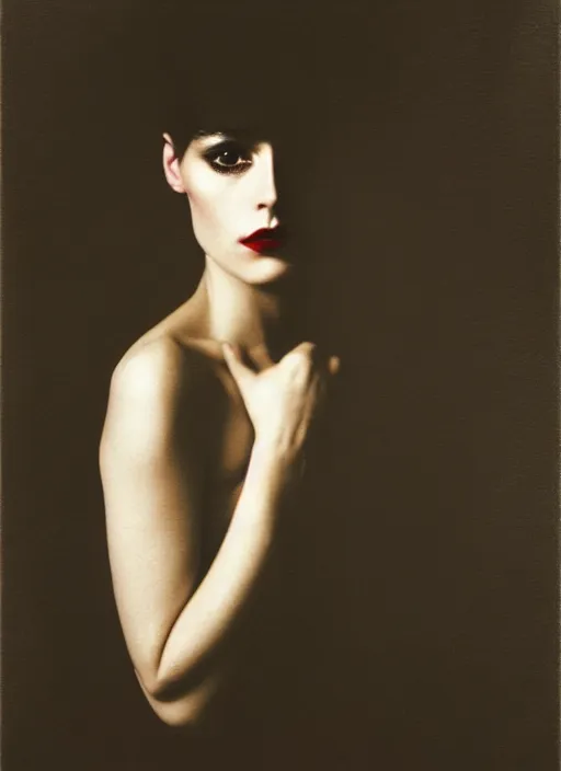 Image similar to close - up portrait of beautyful girl, fine art photo portrait by sarah moon,