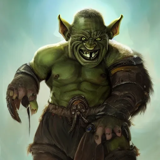 Prompt: a detailed portrait of a cute child orc boy smiling, fantasy art illustration, incredibly highly detailed and realistic, 8 k, sharp focus