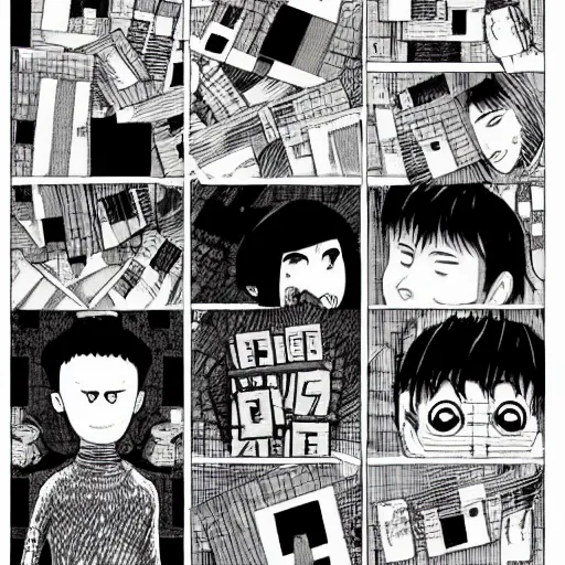 Image similar to minecreft in the stlye of junji ito