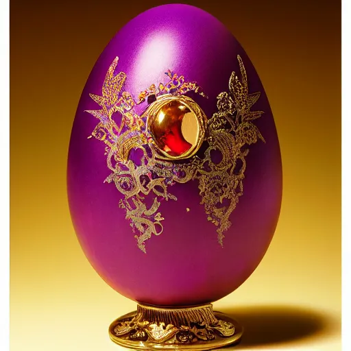 Image similar to a ornate detailed red and purple glowing egg, a faberge egg, an eggplant fruit still on the vine