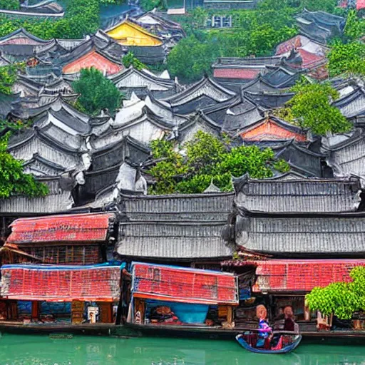 Image similar to water town in southern china, super realistic photo