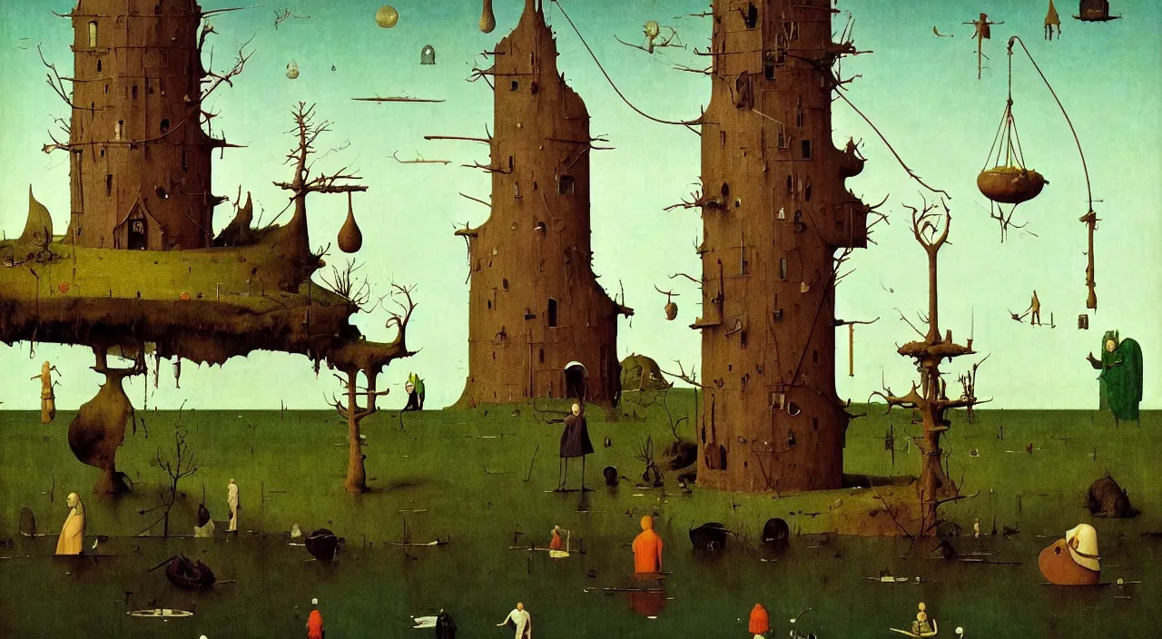 Image similar to single flooded simple!! pole gourd tower anatomy, very coherent and colorful high contrast masterpiece by norman rockwell franz sedlacek hieronymus bosch dean ellis simon stalenhag rene magritte gediminas pranckevicius, dark shadows, sunny day, hard lighting