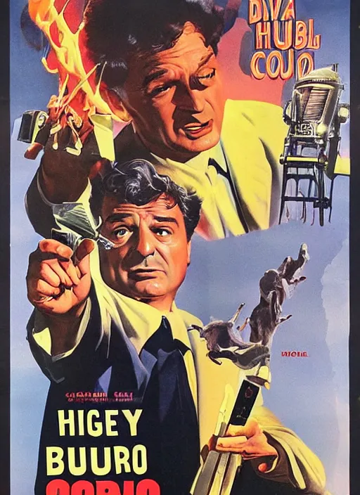 Image similar to columbo in 1 9 5 0 s pulp sci - fi movie poster, retrofuturism, highly detailed, mgm studios, david klein, reynold brown