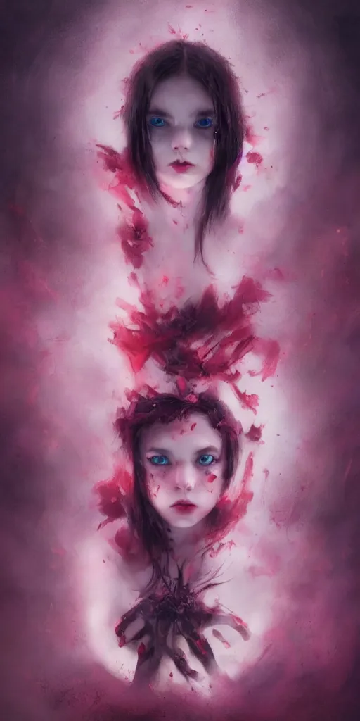 Prompt: shot of sinister girl with pouty aerochrome ( ( ( ( ( lips ) ) ) ) ), fungal, adorable, expressive eyes, playful pose of a dancer, greg rutkowski, charlie bowater, yuumei, stephen gammell, unreal 5, daz, hyperrealistic, octane render, dark, dynamic lighting, fantasy art, beautiful face