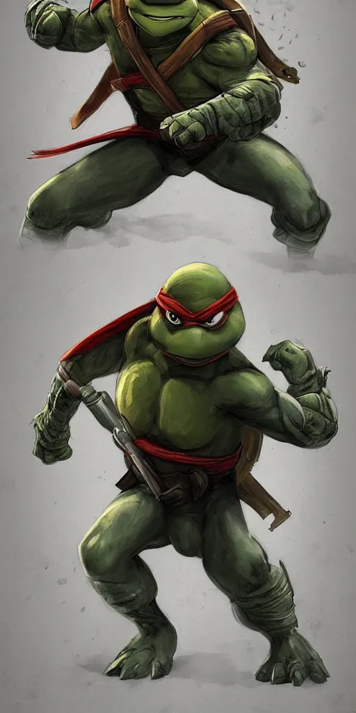 Image similar to Teenage mutant ninja turtle character concept art by carlos huante