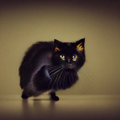 Prompt: A beautiful award winning picture of a cute cat in front of a dark background. The cat is normal except it has a small peacock tail and some feathers on the back. Highly detailed, stunning, 8k